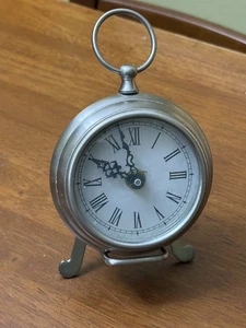 Pocket Watch Style Clock Chrome Finish Vintage with Easel - Picture 1 of 8