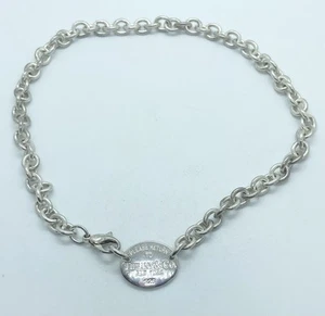TIFFANY & Co. Sterling Silver Oval Tag Please Return to Tiffany  Necklace 16'' - Picture 1 of 7
