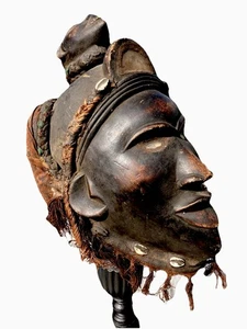 Interesting antique Tribal ceremonial Mask . Wood and textile. West African? - Picture 1 of 15