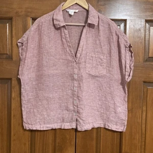 C & C California 100% Linen Button Front V-neck Blouse top Women’s Sz Large L - Picture 1 of 4