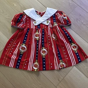 Vtg 80s Polly Flinders Girls Dress 2t Nautical Sailor Anchor Sunny Cruise Stars - Picture 1 of 13