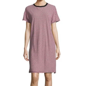 Vestido Camiseta para Mujer Rag & Bone Mediano Rojo Rayas Manga Corta Timbre Algodón - Imagen 1 de 5