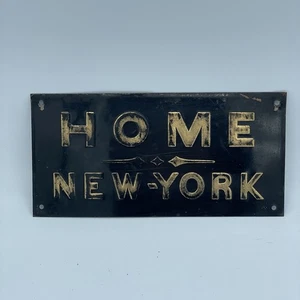 Vintage Original Metal Tin Sign Home New York 6”x3” Black Gold - Picture 1 of 4