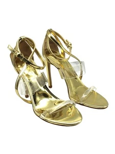 GUESS Womens Gold Transparent Felecia Almond Toe Stiletto Heeled Sandal 9.5 M - Picture 1 of 9