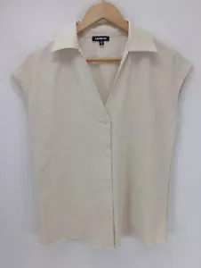 Express Blouse Sleeveless Shirt Ivory Button Up Viscose & Linen Women's XS - Picture 1 of 7