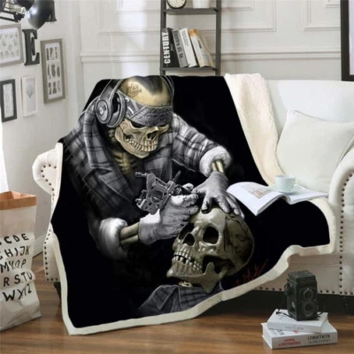 3D Beds Hiking Picnic Thick Quilt Bedspread Fleece Throw Blanket Skull Gothic - Image 1 of 3