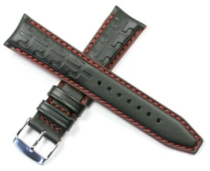 F1 RENNMOTOR SPORT LEDER UHRENARMBAND SCHWARZ MIT ROTEM STICH & SEITEN 20 MM - Bild 1 von 4