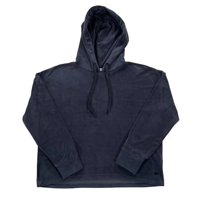 DKNY Sport Women’s Dark Blue Velour Oversized Cropped Hoodie Sweatshirt Sz Small - Image 1 of 4