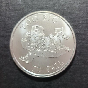 2014 Silver Shield Bankster Series #3 demasiado grande para fallar bu 1 oz .999 arte redondo - Imagen 1 de 2