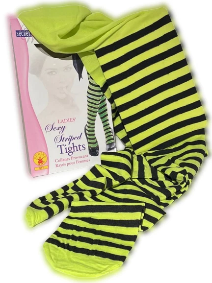 女士条纹紧身裤亮绿色和黑色条纹小丑女巫连裤袜服装 — 第 1/4 张图片