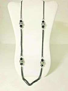 Two Costume Necklaces, One Wood Beaded, One Layered Chain Beaded - Picture 1 of 5