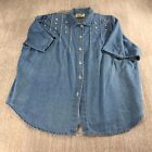 Vintage Copa Cabana Shirt Womens Large Button Up Sequin Jewel Blue Casual Ladies