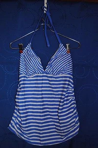 LIZ LANGE MATERNITY Blue White Striped Tankini Top Only Swimsuit Size S/P   - Picture 1 of 6