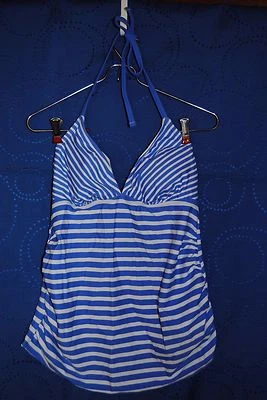LIZ LANGE MATERNITY Blue White Striped Tankini Top Only Swimsuit Size S/P   - Image 1 of 4