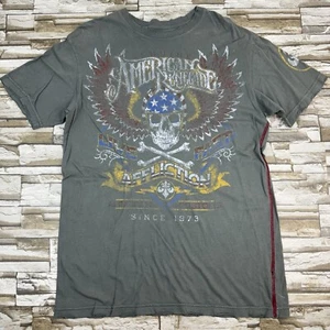 Affliction Renegade American Custom T-Shirt Skull Bones Green Distressed Mens Lg - Picture 1 of 9