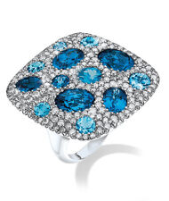 Various Shades Of Oval-Shaped Blue 11.56CT Topaz & 3.09CT CZ Flat Fashion Ring
