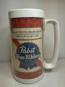 Vintage Thermo Serv Pabst Blue Ribbon Plastic 16 Oz Insulated Beer Mug - Picture 1 of 7