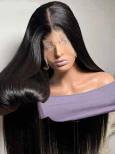 Bone Straight Human Hair HD Lace Frontal Wig Preplucked with Baby Hair Glueless - Picture 1 of 17
