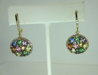 Effy 14k Oro Giallo Watercolors Multi Zaffiro Diamante Orecchini Pendenti 5.08 K - Immagine 1 di 4