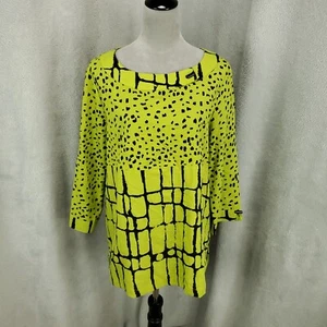 Ali Miles Top Damen Small Neon Limettengelb Geometrisches Muster Atmungsaktiv Kunstbluse - Bild 1 von 10