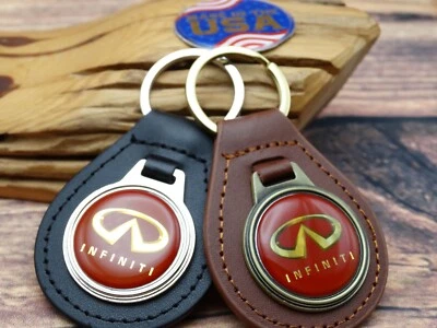 RARE Vtg RED INFINITI GENUINE LEATHER KEY FOB CHAIN RING Automotive CAR TRUCK - Image 1 of 4