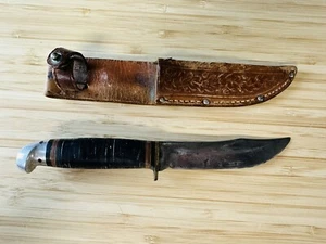 Western Boulder Colorado Skinning Knife 4" w/ Embossed Oak Leaf Sheath VINTAGE - Picture 1 of 10