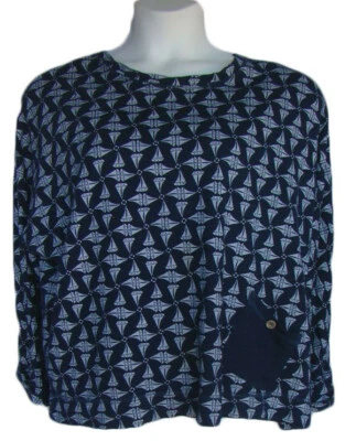 FRESH PRODUCE Blue Print Oversize Cropped Knit Top OS ONE SIZE - Image 1 of 4