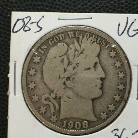 1908-S  VG Barber Half Dollar   LITY and bit of BR   Better Date Cover