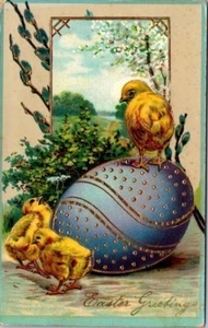 Chicks w/Large Egg, Easter Embossed Postcard,  c1908 #4347 - Picture 1 of 2