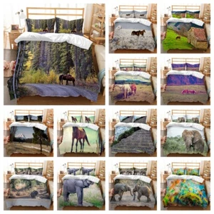 Horse Duvet Cover Set, 3 Piece elephant Bedding Set Microfiber - Picture 1 of 53