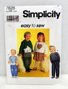 Simplicity Pattern 7826 Toddler Skirt Top Pants Applique Polar Bear Heart 2 - 4 - Picture 1 of 3
