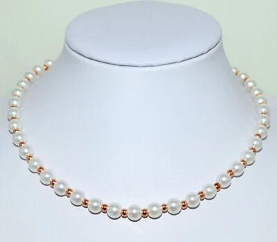 Kupfer Metall Perlen & Weiß Kunst Perlen-Armband, Hals-Kette 17cm-60cm Neu 1 St. - Bild 1 von 2