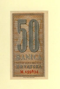 CROATIA KINGDOM, WWII AXIS INFLUENCE 50 BANICA 1942 P-6a GOVERNMENT NOTE UNC RAR - Picture 1 of 2