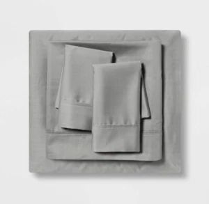 Threshold Queen 500 Thread Count Gray Herringbone Sheet Set Flat/Fitted/Cases - Picture 1 of 8