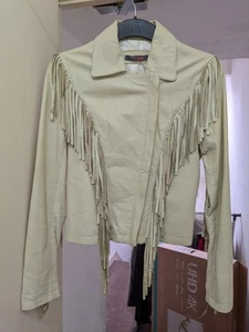 Chaqueta de motociclista bohemia bohemia occidental borla con flecos blanca Love Label para damas XS 6 - Imagen 1 de 11