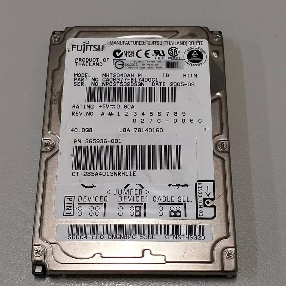 Genuine Fujitsu Mobile 40GB 2.5" 5400 RPM HDD IDE ATA/100 8MB MHT2040AH - Image 1 of 4