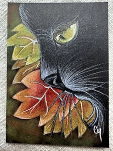 ACEO Original “Black Cat 243” Artist Cyra Cancel 2007 - Picture 1 of 4