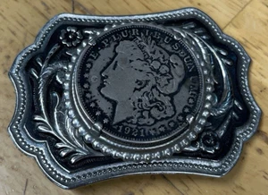 1921 Morgan Silver Dollar Genuine Coin Belt Buckle Western Style - Picture 1 of 6