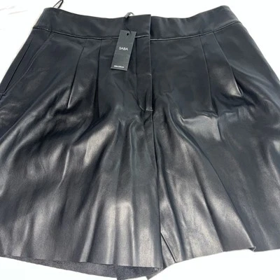 NWT  Saba Size 16 Vegan Black Leather Shorts Lined Pleated Front  Side Pockets - image 1 of 4