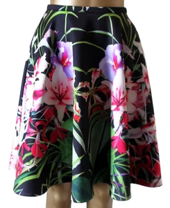 New TED BAKER Black Hotley Mirrored Tropics Full Skirt TED 1 UK 8 Stunning - Picture 1 of 7