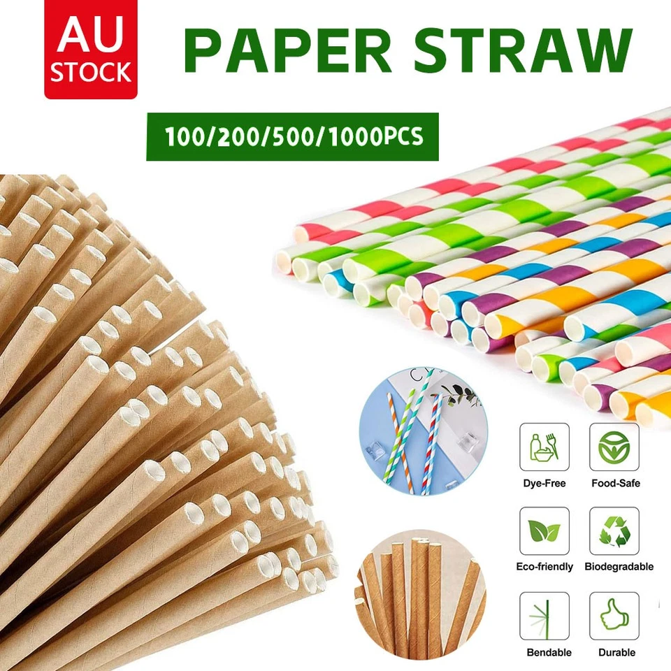 2000pcs AU Colourful Paper Drinking Straws FOIL Metallic Striped BULK DISCOUNT - image 1 of 4