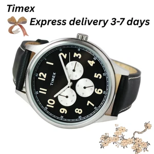 Timex Discoverer Men’s Black Leather Analog Quartz Watch 43mm - Picture 1 of 6