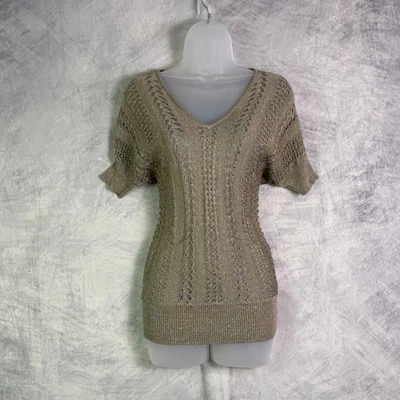 Vtg y2k The Limited Gold Metallic Knit Top XS open knit Sweater Shimmery indie - Image 1 of 4
