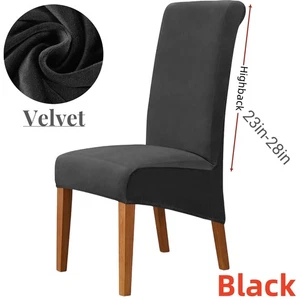 Velvet Large Dining Chair Covers Stretch Seat Plush Slipcovers Cover Removable - Picture 1 of 49