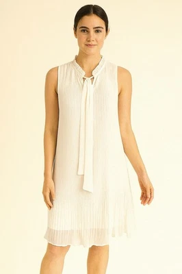 DKNY Pleated Tie Neck Dress White Size 10 - Image 1 of 4