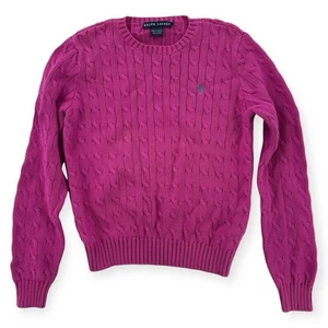 Ralph Lauren Cable Knit Sweater Womens Large Cotton Crew Neck Pink Pullover - Picture 1 of 6