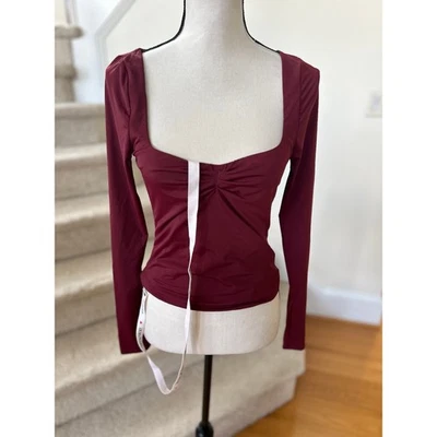 NWT Lucy in the Sky Burgundy Square Neck Long Sleeve Fitted Top - Image 1 of 4
