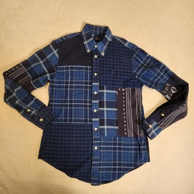 Polo Ralph Lauren retazos a cuadros azul abotonado águila estampado camisa talla XS Foto 1 de 4