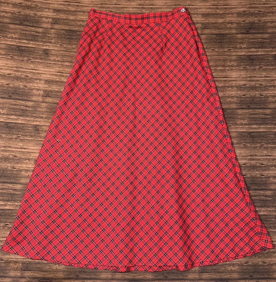 Maxi falda plisada a cuadros roja vintage de Susan Bristol para mujer talla 14 Cottage Prairie Foto 1 de 4