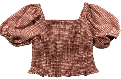 Top BB Dakota by Steve Madden para mujer talla L rojo rosa manga abullonada a cuadros Foto 1 de 4